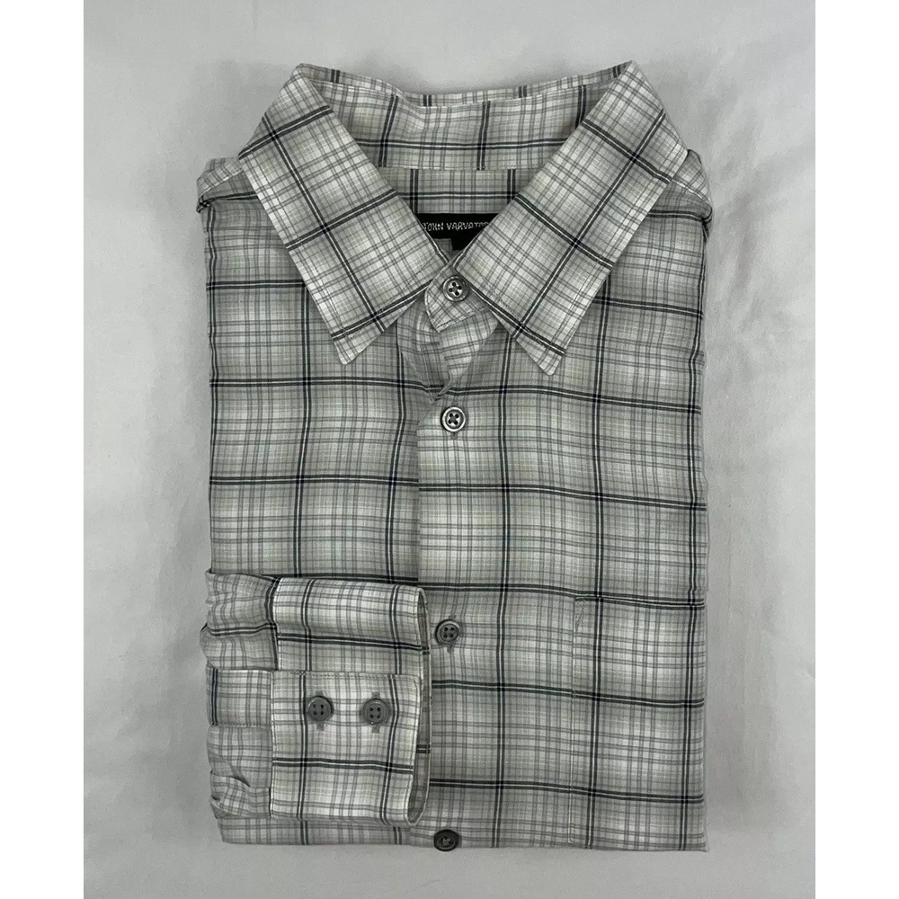 John Varvatos Star USA Mens Gray Checked Cotton Button Front Shirt Size S